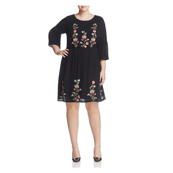 JUNAROSE Womens Black Lined 3/4 Sleeve Above The Knee Evening Shift Dress 22 - Picture 1 of 2
